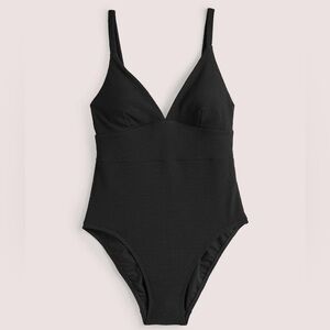 NWT Boden arezzo textured one piece swimsuit v neck black 16 summer